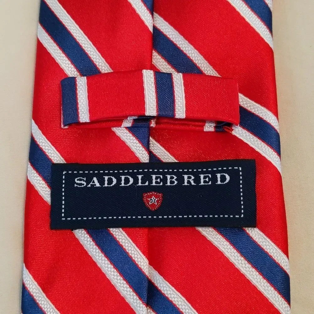 Saddlebred Red White Blue Diagonal Stripe Polyester Silk Tie Necktie Mens X-Long
